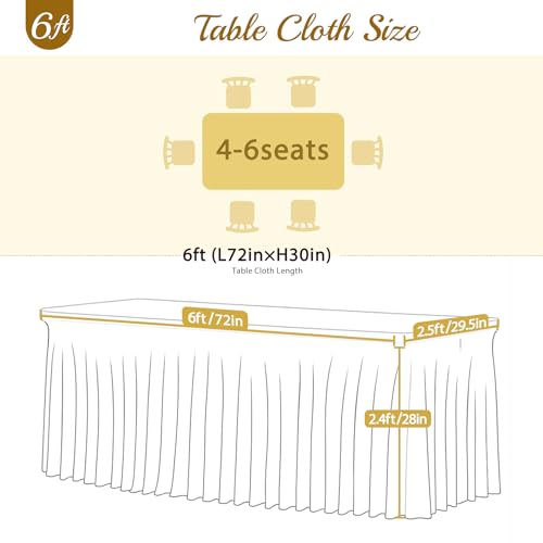 Lavender Spandex Tablecloths for 6ft Rectangle Tables - 4 Pack Light Purple Stretch Fitted Cover with Skirt