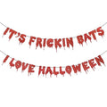 Red Glitter Halloween Banner - It's Frickin Bats Wall Decor Party Garland