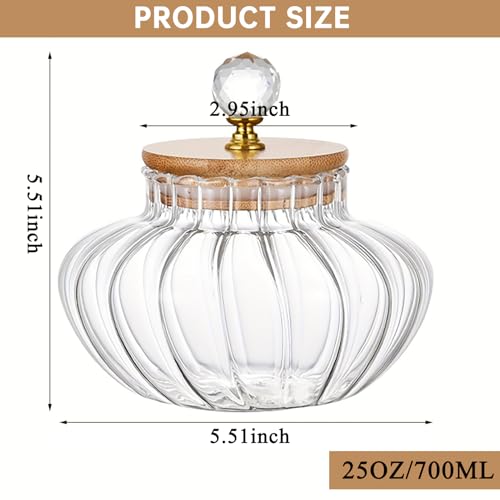 25 OZ Pumpkin-Shaped Glass Cookie Jars with Airtight Bamboo Lids - Decorative Food Storage Canisters for Kitchen & Home Decor
