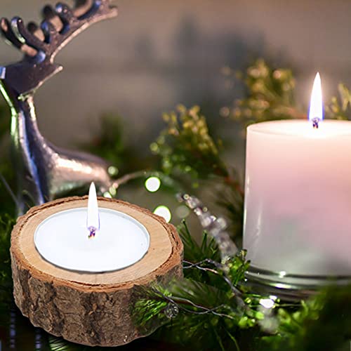 Brown Wooden Tea Light Candle Holders Set - Rustic Votive Decor for Weddings & Parties