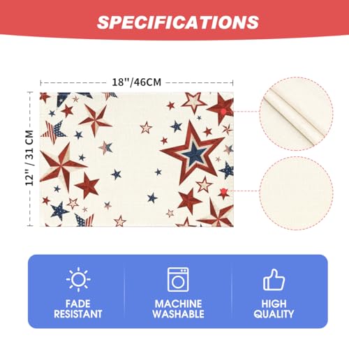 American Flag 4th of July Placemats Set of 4 - 12x18 Inch Rectangular Beige