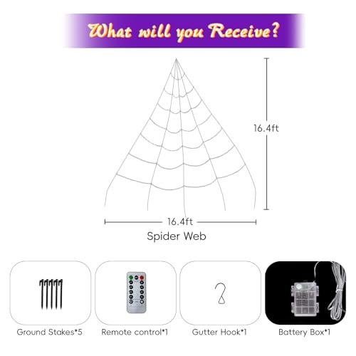 Halloween Spider Web Lights with 250 LEDs, 8 Modes Waterproof Outdoor Decoration