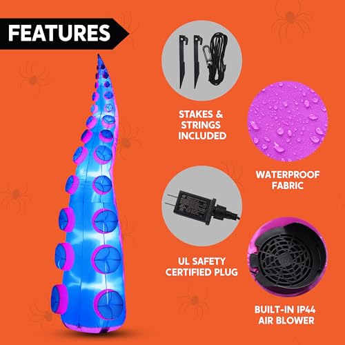 12ft Inflatable Octopus Tentacles Halloween Decor with LED Lights for Outdoor Yard & Party