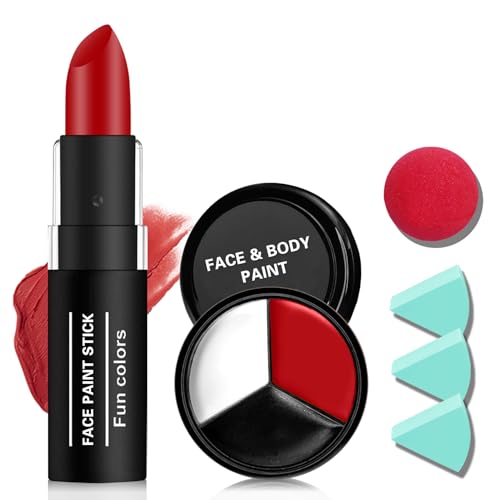 Halloween Joker Face & Body Paint Kit - White Black Red Clown Makeup Set