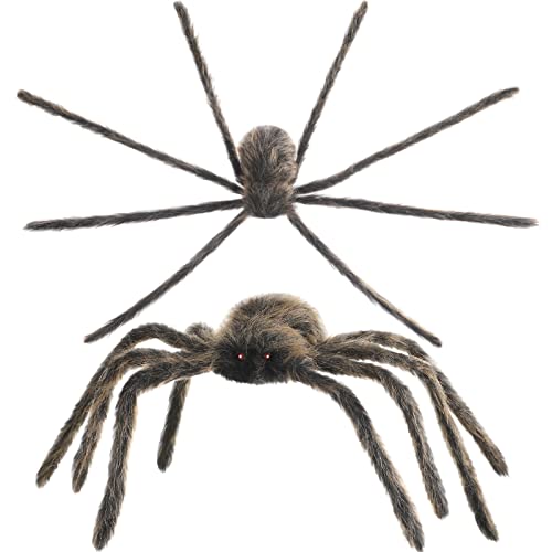 35.5 Inch Halloween Giant Brown Spider Decoration - Realistic Fuzzy Scary Prop for Haunted House & Yard
