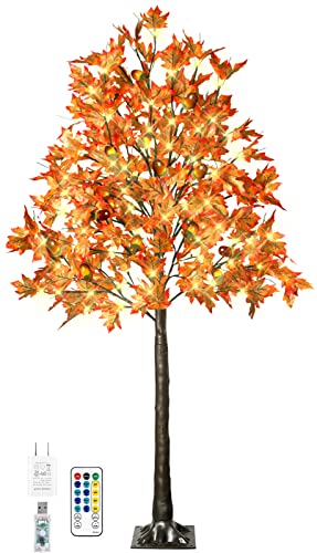 6FT 130 LED Lighted Maple Tree - Fall Autumn Decor with Remote & 8 Modes - Variation of THIS listing