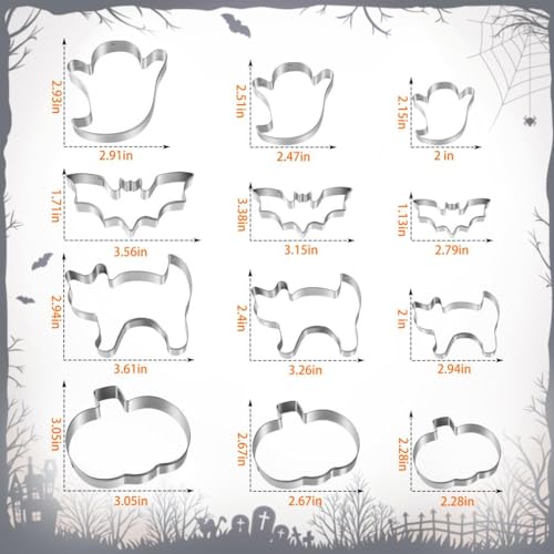 Halloween Cookie Cutter Set - 12 Stainless Steel Shapes for Baking & Party Decorations