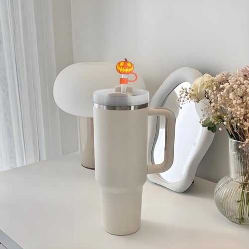 Halloween Straw Toppers - Reusable Silicone Pumpkin & Ghost Covers - Design 4