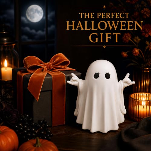 Halloween Ghost Figurine Rock - Cute White Resin Holiday Decor Ornament