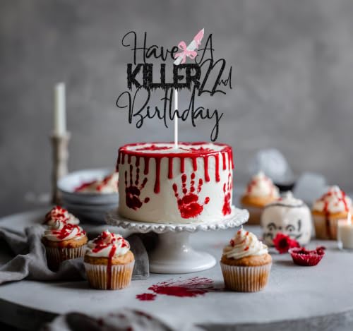 Black Glitter Have A Killer 22nd Birthday Cake Topper - Horror Zombie Party Décor - Black Killer Variation