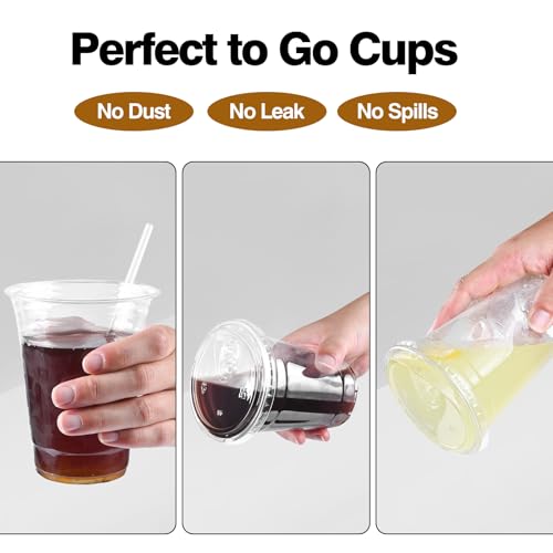 50 Pack Clear Disposable Plastic Cups with Lids and Straws - 20 oz Party Tumblers
