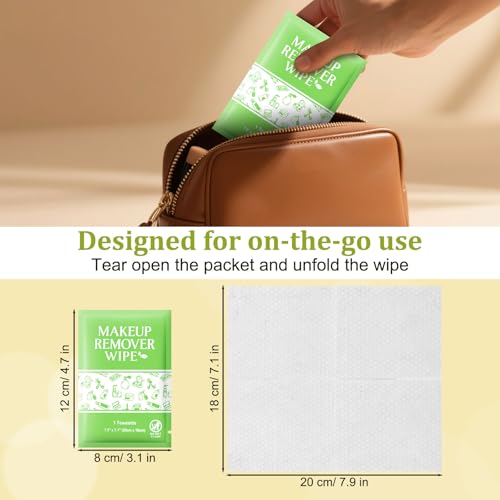 50 Pcs Makeup Remover Wipes - Individually Wrapped, Green Tea Scent - Pack of 1