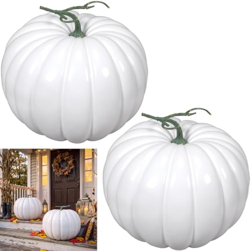 Large Outdoor Porch Pumpkin Decor - White 2-Pack Fall Halloween Thanksgiving