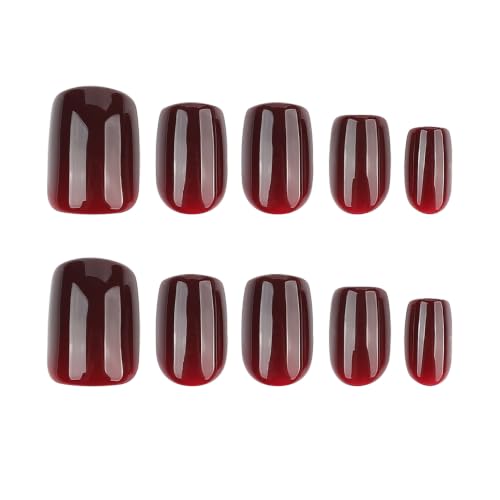 Black Cherry Short Square Press-On Nails with Gel Finish - Style 11, 24 Pcs