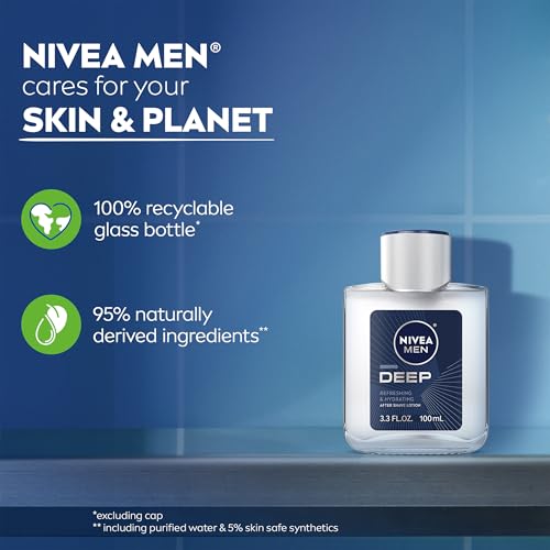 NIVEA MEN Deep Refreshing and Hydrating After Shave Lotion, Aftershave Lotion for Men Soothes Shave Irritation, 3.3 Fl Oz Bottle, Pack of 3