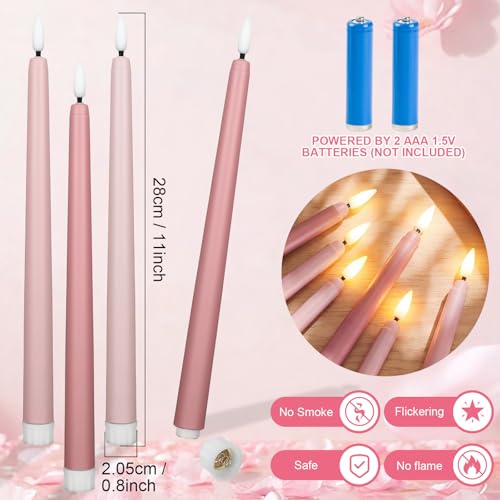 Flameless LED Taper Candles 24 Pack - Light Pink, 11 Inch Battery-operated