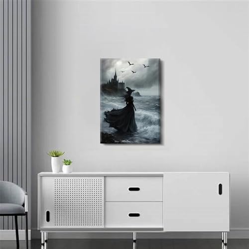 Halloween Horror Witch Canvas Wall Art - 10x8 Inches Dark Gothic Decor