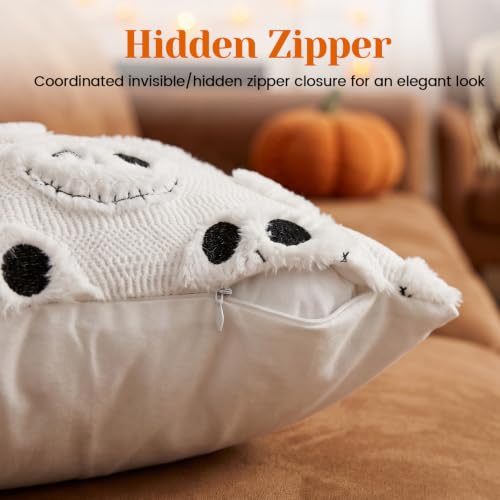 White Halloween Pillow Covers 18x18 Inch Set of 2 Decorative Spooky & Cute Decor