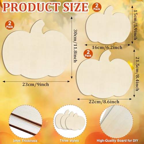 Wooden Pumpkin Ornaments to Paint - 3 Sizes Halloween Thanksgiving DIY Decor - 6 Pack