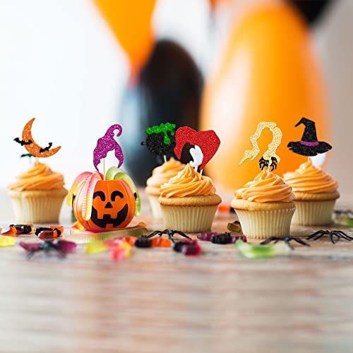 Halloween Cupcake Toppers 24PCS Witch Hair Theme Cake Decorations Kids Party