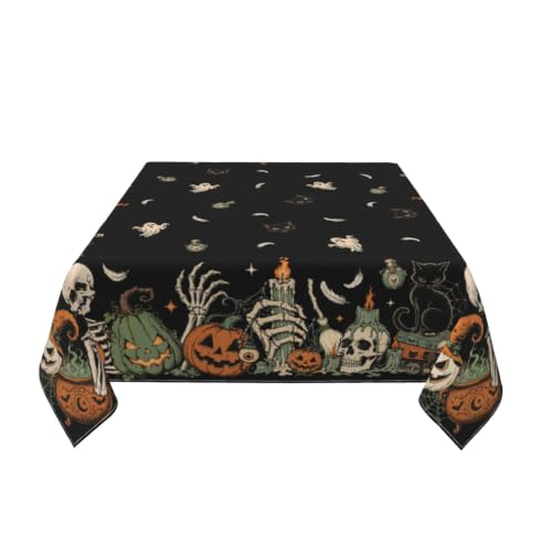 Halloween Square Tablecloth 54x54 Inch Water-Resistant Washable Spooky Skeleton Hands