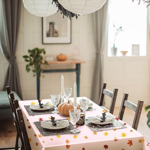 Disposable Thanksgiving Tablecloth 54x108 Inch Pumpkin & Maple Leaf Packing of 2