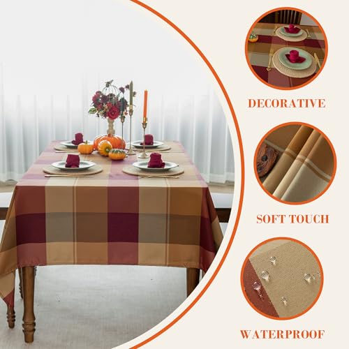 Polyester Plaid Tablecloth 60x102 Inches Spillproof Indoor Outdoor