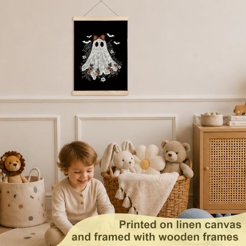 Gothic Witchy Halloween Lace Ghost Canvas Wall Art - 12x16, Linen Style Decor