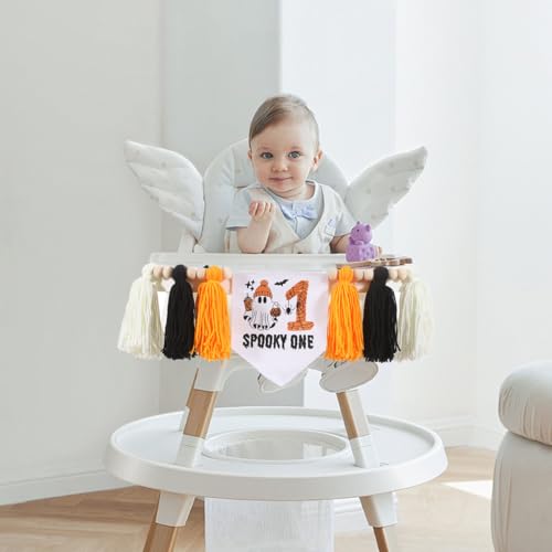 Halloween Spooky First Birthday High Chair Banner Embroidered Decor