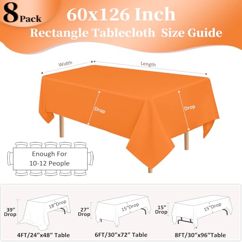 Orange Rectangle Tablecloth for 8ft Tables - 60 x 126 Inches - Pack of 8