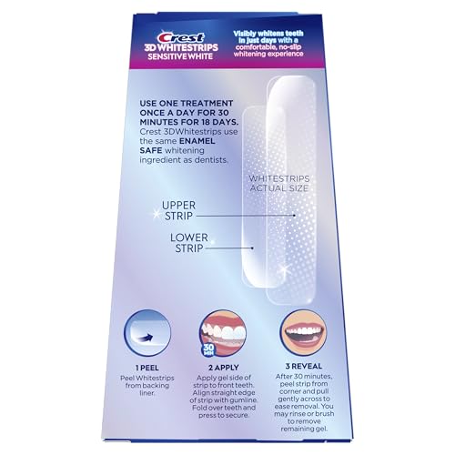 Crest 3D Whitestrips Sensitive White – Teeth Whitening Kit, 18 Treatments, Each with 1 Upper/1Lower, 36 Strips – Crest 3DWhite Teeth Whitening Strips