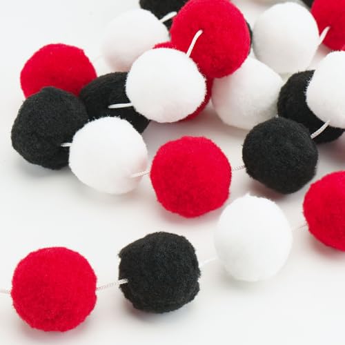Colorful Felt Ball Garland 2 Pcs - Black White Red Halloween Decor, 8.2ft