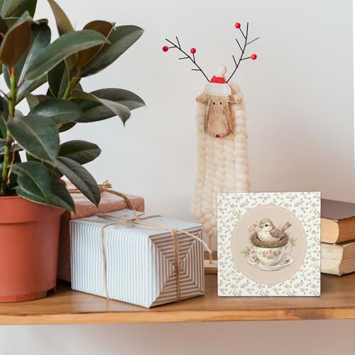 Wooden Bird Nest Sign - Rustic Flower Bird Decor for Home & Nursery