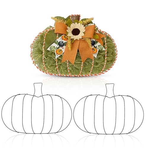 3 Pieces Fall Pumpkin Wreath Frame - 15 x 11 Inch Metal Wire Halloween & Thanksgiving Decor Variation of 3
