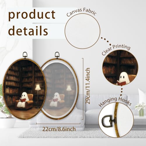Halloween Ghost Reading Book Wall Art Framed Oval Decor - Color05
