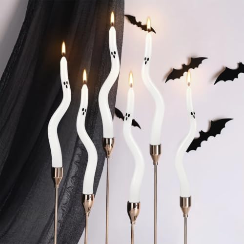 Ghost White Halloween Candle Taper Set - Indoor Spooky Decor for Tables & Mantel
