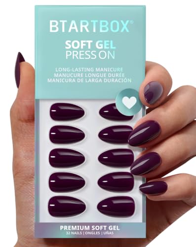 BTArtbox Press On Nails Short Almond Dark Purple 32Ct - Poison Potion Variation