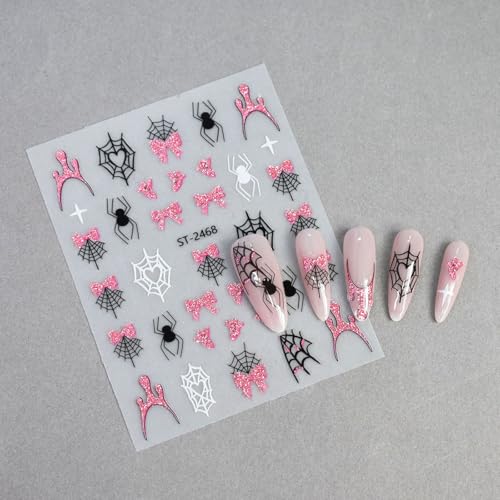 Halloween Nail Art Stickers 3D Self-Adhesive Decals Pumpkin Bat Ghost Pink Glitter - Variation of This Listing 4