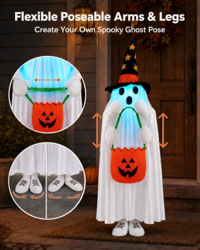 Light Up Ghost Halloween Yard Decor with RGB Color Changing Lights - 37 Inches