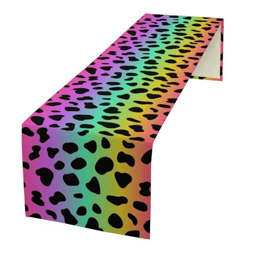 Rainbow Leopard Print Table Runner 13x120 Inches for Dining & Party Decor - Brown Variation