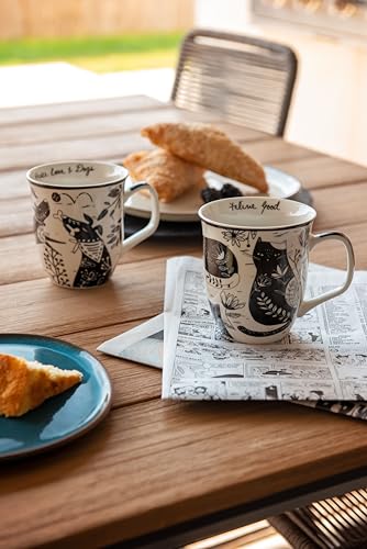 14 oz Black and White Boho Mug Raven - Unique Ceramic Coffee & Tea Cup - Gift for Women & Men