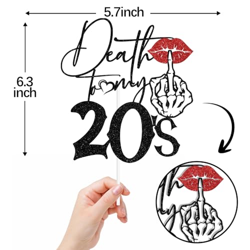 Gothic 30th Birthday Cake Topper - Black Glitter 'Death to My 20s' Decor
