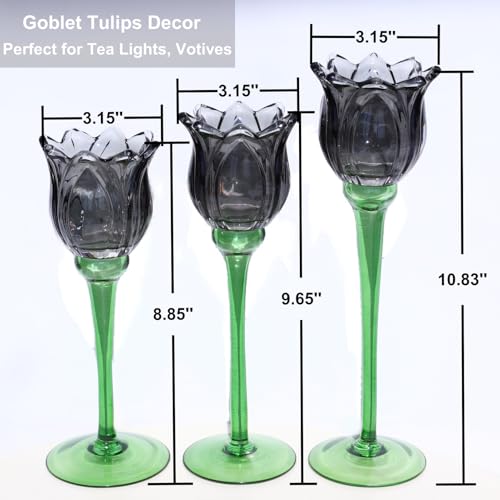 VOHO Black Flower Tealight Candle Holder Set of 3 - Halloween Theme, Votive & Tea Light Sizes, Black Tulip Design (Variation: Black / 3)