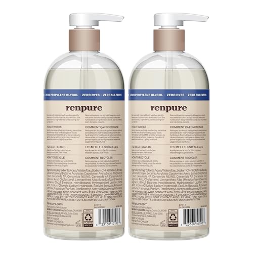 Renpure Oat Milk & Ceramides Body Wash - For Gentle Cleansing & Hydration - For Sensitive Skin - Oat Milk & Ceramides - 24 Fl Oz each, 2 Pack