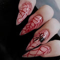 Halloween Long Stiletto Press On Nails with Red Spider Web Design - Variation 42