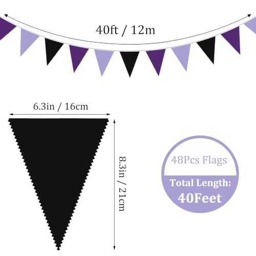 40Ft Fabric Bunting Banner - Black & Purple Halloween Party Decor
