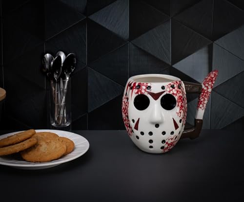 Friday the 13th Jason Mask Coffee Mug with Knife Handle - 20oz Ceramic Collectible, Multicolor