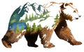 Mountain Bear Metal Wall Art - Pine Tree Wilderness Scene with Variation L