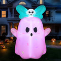 Pink Halloween Inflatable Ghost 5FT Tall with LED Lights & Bowknot - Outdoor Yard Decor