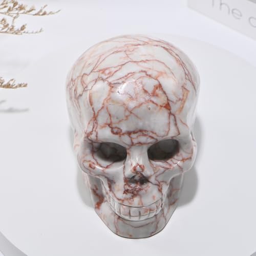 Natural Red Grid Crystal Skull Statue - Hand Carved Healing Stone for Meditation & Decor - 2 Inch